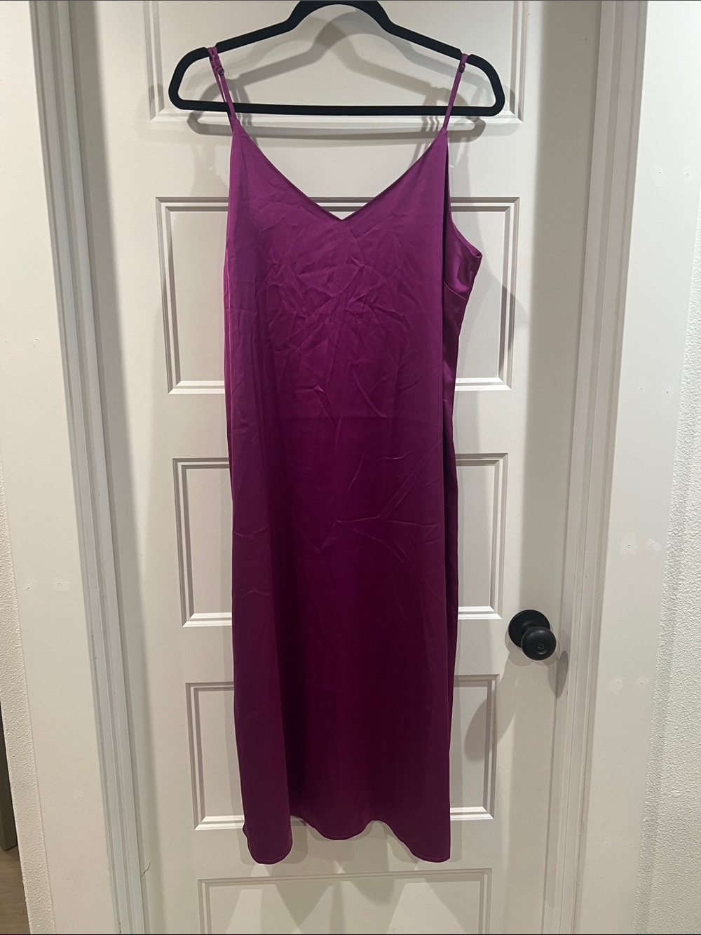 Sleek Magenta Maxi Slip Dress with V-Neck